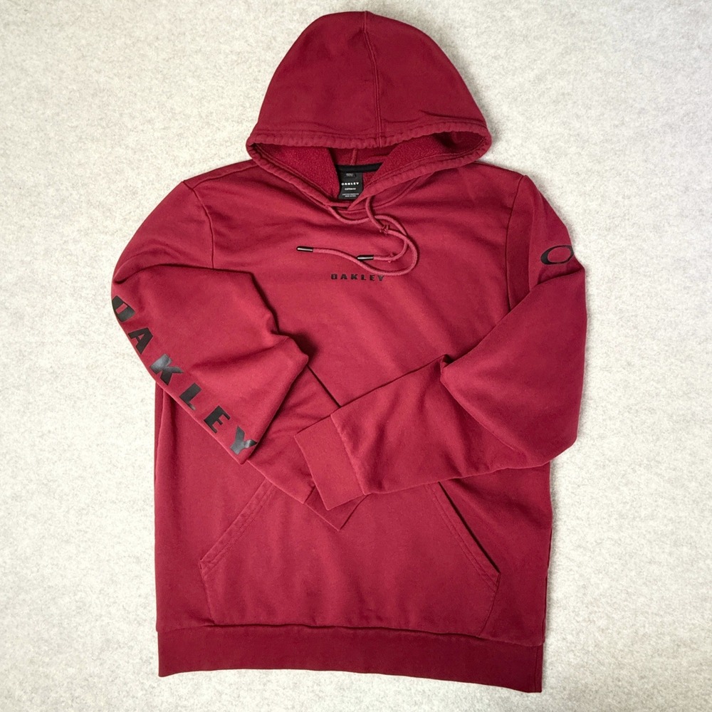Oakley Mens Y2K Dark Red Custom Fit Pullover Hoodie Logo Sleeve Large